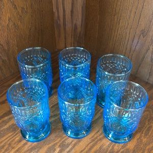 Vintage Blue Mayfair Diamond Juice Glasses. Set of Six